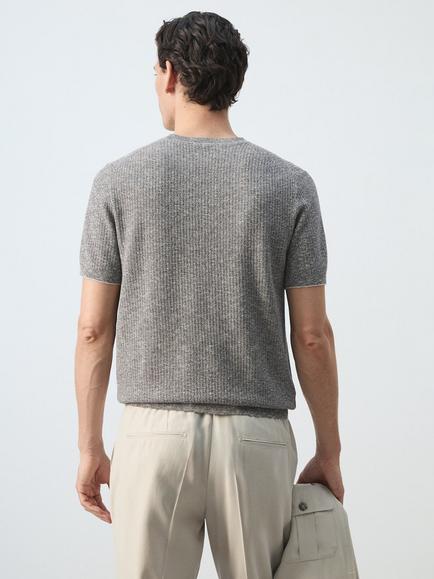 Mango Regular Fit Crew Neck Knit T-Shirt, Navy - view 2, Navy