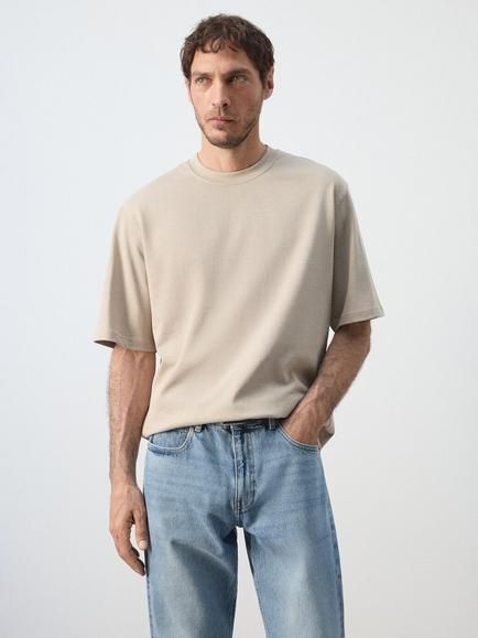 Mango Regular Fit Cotton Crew Neck T-Shirt, Sand