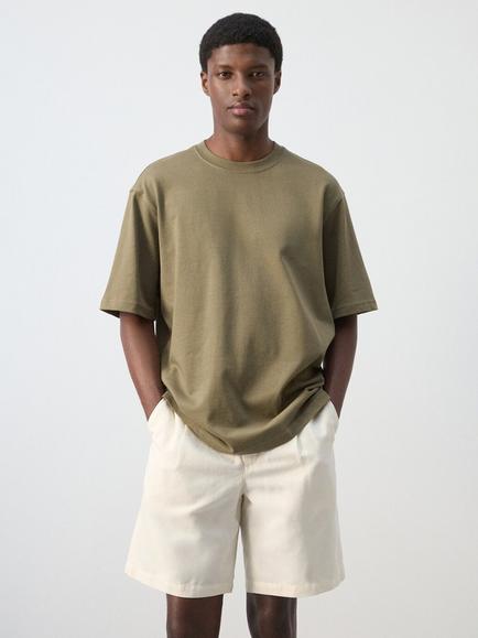 Mango Regular Fit Cotton Crew Neck T-Shirt, Khaki