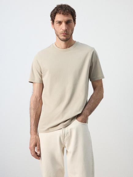 Mango Regular Fit Short Sleeve T-Shirt, Sand