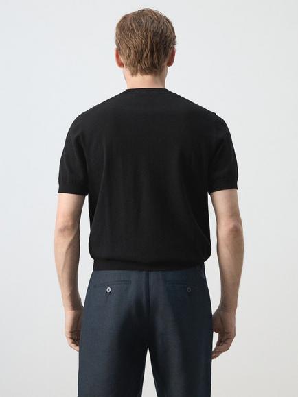 Mango Crew Neck Cotton T-Shirt, Black - view 2, Black