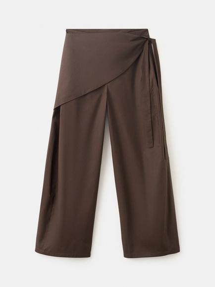Mango Wrap Drape Wide Leg Trousers, Chocolate, Chocolate