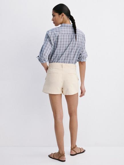 Mango High Rise Cotton Denim Cargo Shorts, Raw - view 2, Raw