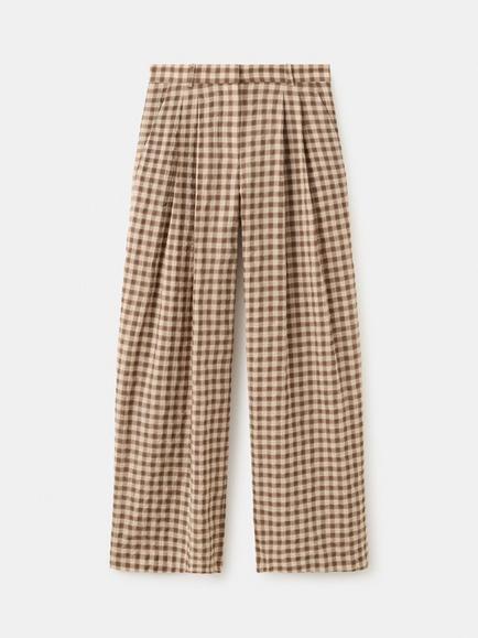 Mango Cotton Rich Skinny Gingham Trousers, Brown, Brown
