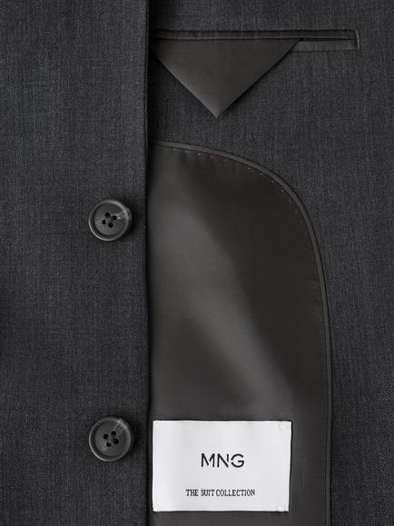 Mango Wool Tailored Slim Fit Notch Lapel Blazer, Grey - view 2, Grey