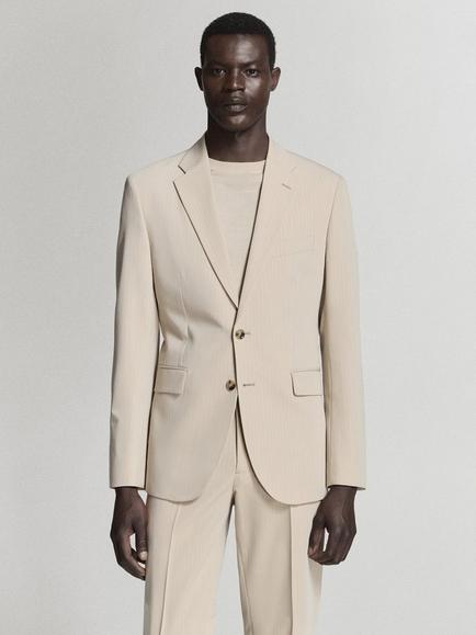 Mango Slim Fit Tailored Blazer, Beige, Beige