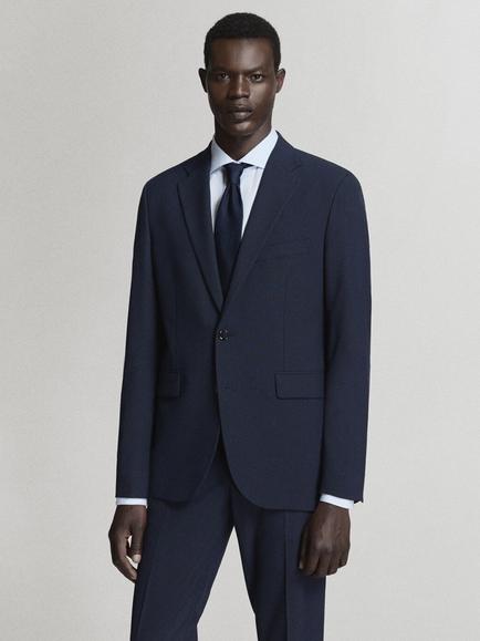 Mango Tailored Slim Fit Two-Button Blazer, Marine, Marine