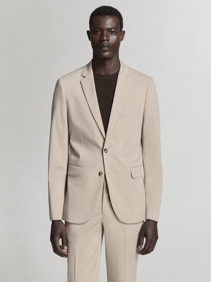 Mango Tailored Slim Fit Blazer, Beige, Beige