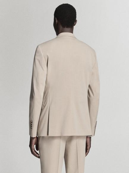 Mango Tailored Slim Fit Blazer, Beige - view 2, Beige