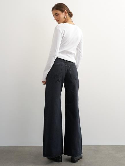 Topshop Horizon Mid Rise Wide Leg Jeans, Dark Blue - view 2, Dark Blue