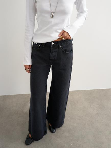 Topshop Horizon Mid Rise Wide Leg Jeans, Dark Blue