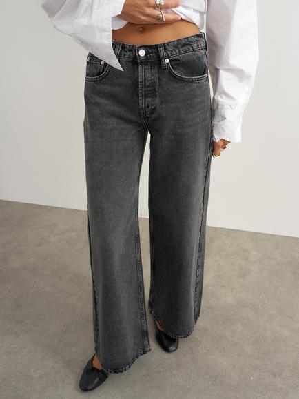 Topshop Horizon Mid Rise Wide Leg Jeans, Washed Black