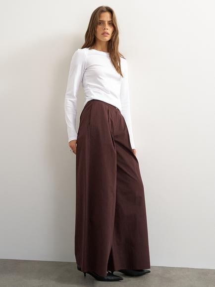 Topshop Cotton Wide Leg Trousers, Aubergine, Aubergine