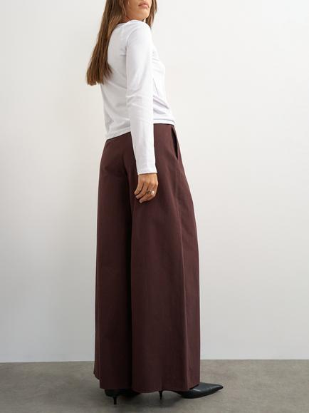 Topshop Cotton Wide Leg Trousers, Aubergine - view 2, Aubergine