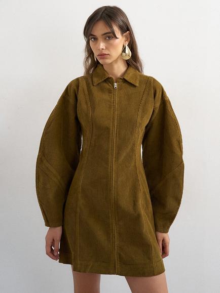 Topshop Balloon Sleeve Corduroy Mini Dress, Olive Green, Olive Green