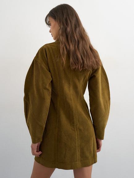 Topshop Balloon Sleeve Corduroy Mini Dress, Olive Green - view 2, Olive Green