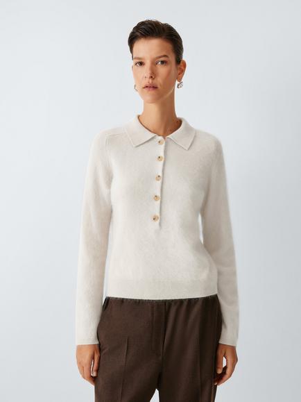 M-M by MaxMara Cellula Wool Blend Polo Jumper, Dark Grey Melange, Dark Grey Melange