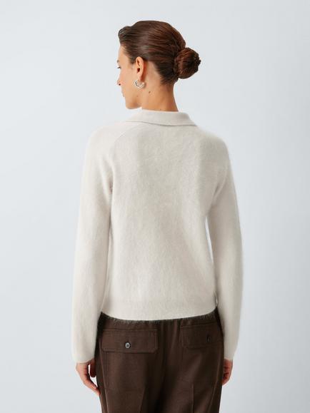 M-M by MaxMara Cellula Wool Blend Polo Jumper, Dark Grey Melange - view 2, Dark Grey Melange
