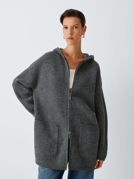 M-M by MaxMara Notizia Hooded Wool Jumper, Dark Grey, Dark Grey