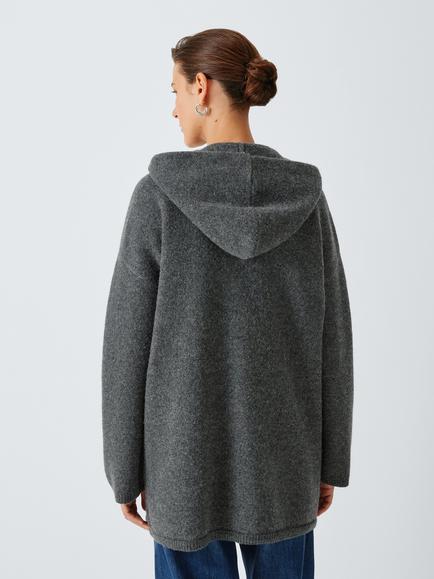 M-M by MaxMara Notizia Hooded Wool Jumper, Dark Grey - view 2, Dark Grey