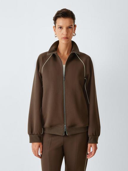 M-M by MaxMara Lembo Stripe Arm Jersey Jacket, Dark Brown, Dark Brown