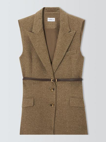 Marella MLLADORNI Wool Rich Waistcoat, Natural Tweed, Natural Tweed