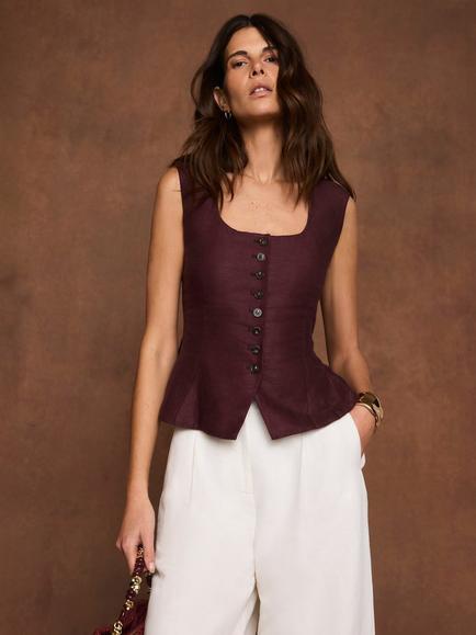 Mint Velvet Peplum Waistcoat, Burgundy, Burgundy