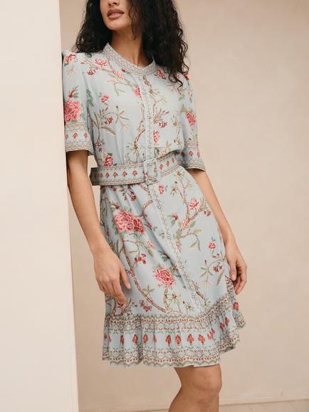 Raishma Everly Floral Shirt Dress, Blue - view 2, Blue