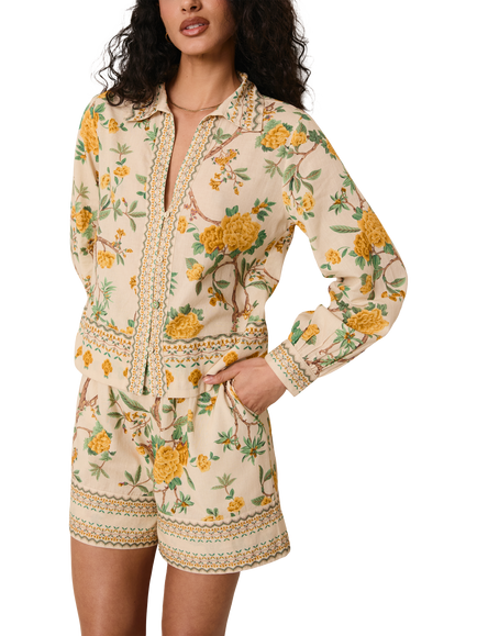 Raishma Raffey Floral Print Shorts, Yellow, Yellow