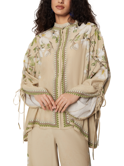 Raishma Hilda Floral Print Oversized Shirt, Beige, Beige