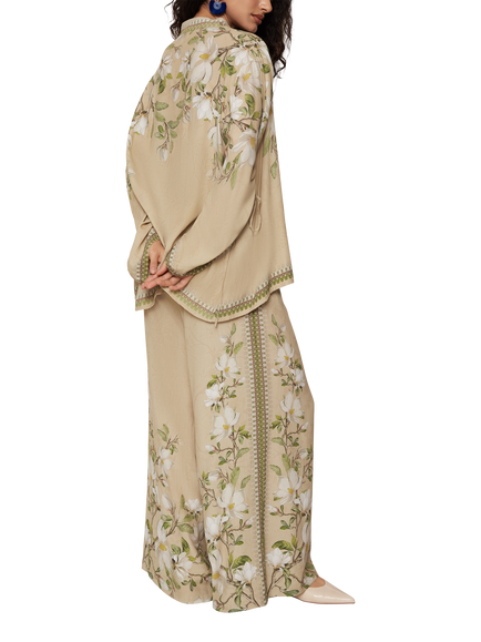 Raishma Hilda Floral Print Wide Leg Trousers, Beige - view 2, Beige