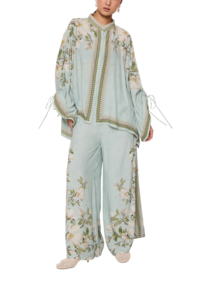 Raishma Hilda Floral Print Wide Leg Trousers, Blue - view 2, Blue