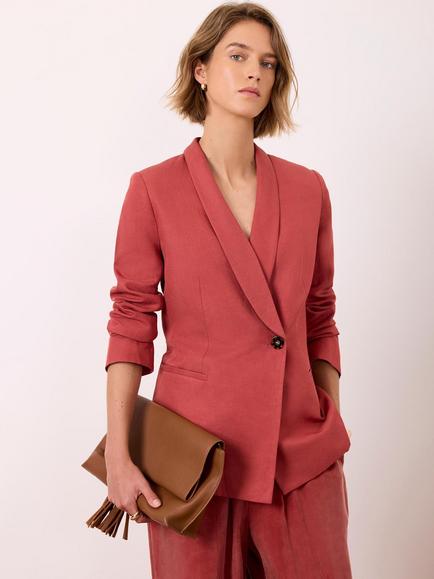 Mint Velvet Linen Tailored Blazer, Red - view 2, Red