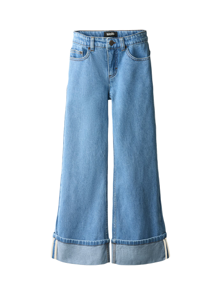 Molo Kids' Aleen Wide Leg Denim Jeans, Washed Blues, Washed Blues