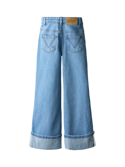 Molo Kids' Aleen Wide Leg Denim Jeans, Washed Blues - view 2, Washed Blues