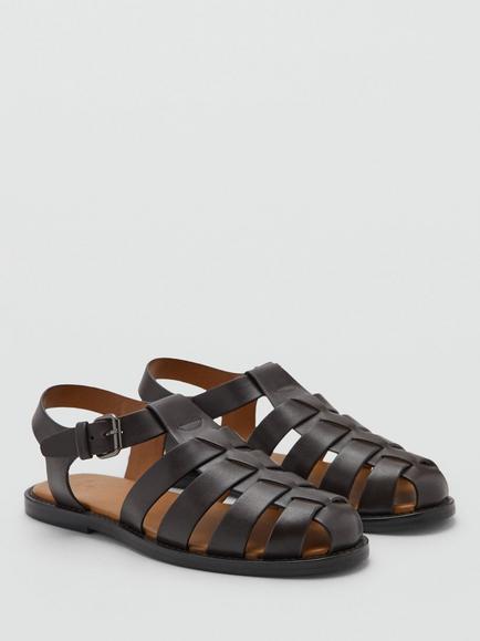 Mango Leather Sandals, Brown - view 2, Brown
