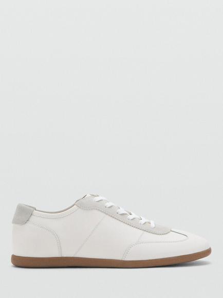 Mango Leather Lace-Up Trainers, White, White