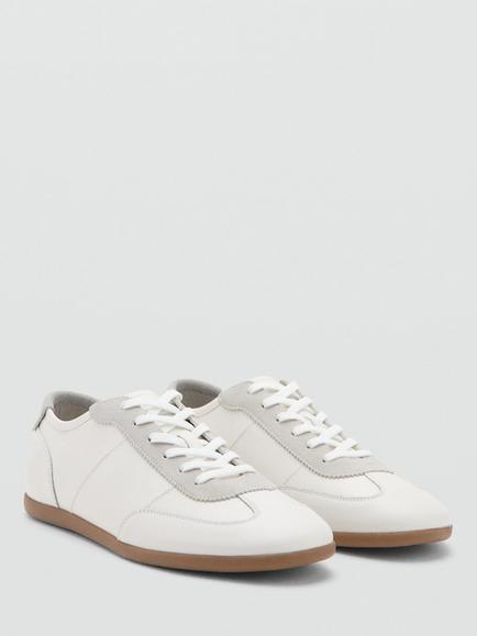 Mango Leather Lace-Up Trainers, White - view 2, White