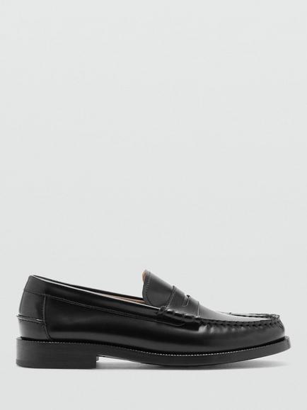 Mango Leather Penny Loafers, Black, Black