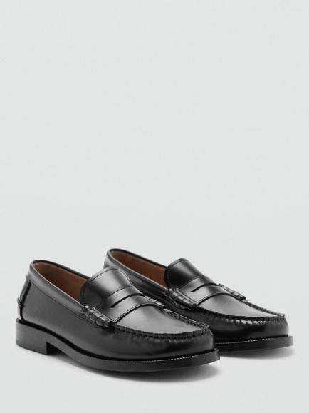 Mango Leather Penny Loafers, Black - view 2, Black