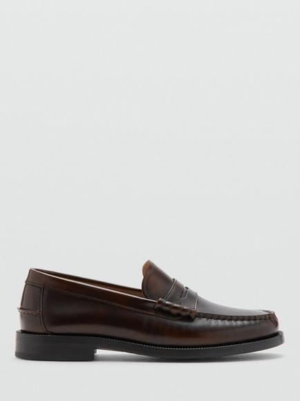 Mango Leather Penny Loafers, Brown, Brown