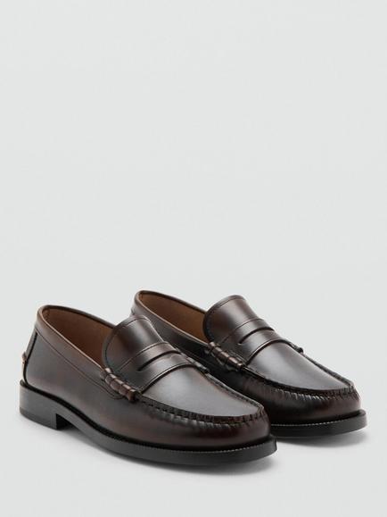 Mango Leather Penny Loafers, Brown - view 2, Brown