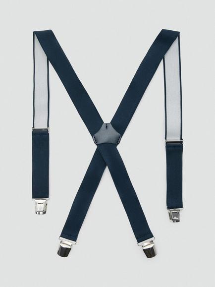Mango Tirantes Leather Trim Braces, Navy, Navy