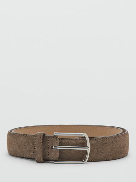Mango Slim Leather Belt, Beige, Beige