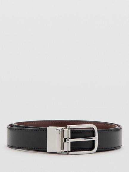 Mango Reversible Leather Belt, Black/Tan, Black/Tan