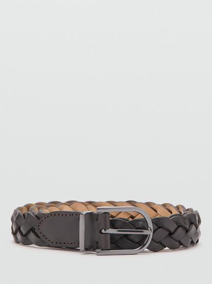 Mango Braided Leather Belt, Brown, Brown