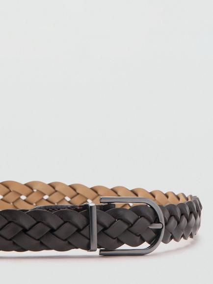 Mango Braided Leather Belt, Brown - view 2, Brown