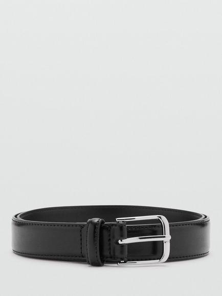 Mango Leather Belt, Off White, Black