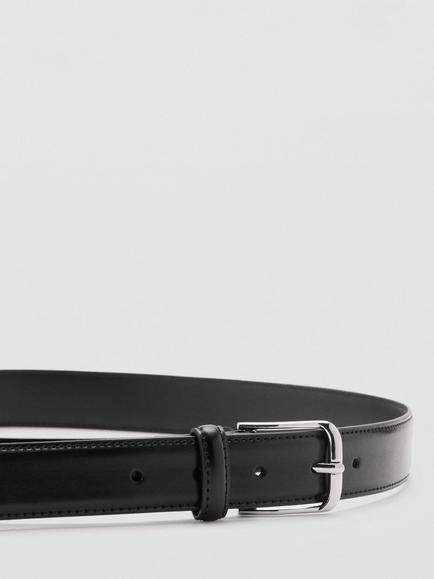Mango Leather Belt, Off White - view 2, Black