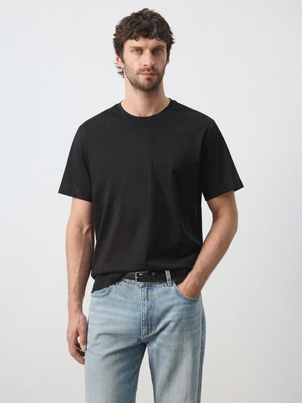 Mango Regular Fit Short Sleeve T-Shirt, Black